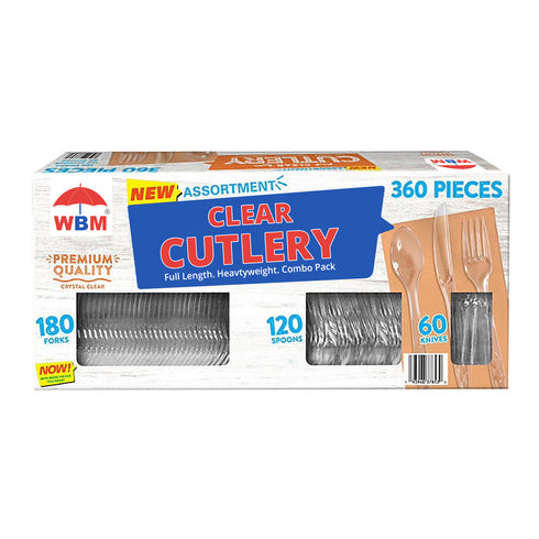 WBM Clear Cutlery Combo Pack, Forks, Knives, Spoons 360 ct.
