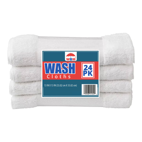 WBM Commercial Hospitality Washcloths, White, 24-Pack