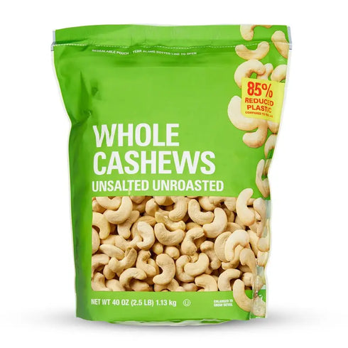 Premium Whole Cashews, Unsalted, Unroasted - 2.5lb Bag, Creamy, Natural Snack for Recipes or Snacking, Resealable for Freshness, Perfect for Home, Work, or On-the-Go Enjoyment