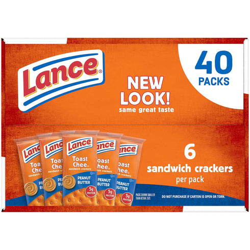 Lance ToastChee Peanut Butter Crackers - 40 Count Bulk Pack, 1.52 oz Individual Snacks for Lunchbox Office and On-the-Go