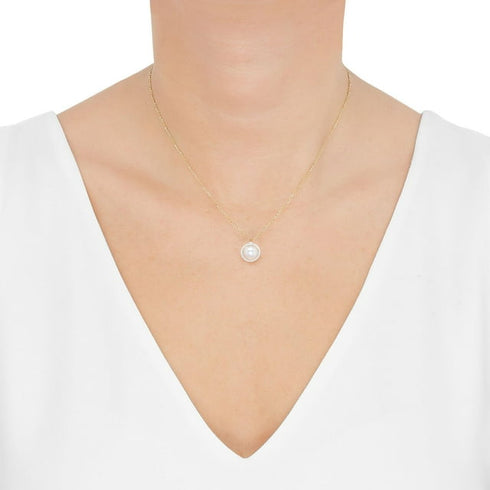 Freshwater Pearl & Diamond Pendant in 14K Gold