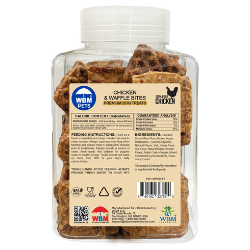 WBM Pets Chicken and Waffle Bite Dog Treats, 24 oz Natural Soft Chewy Snack for Small Medium Large Breeds