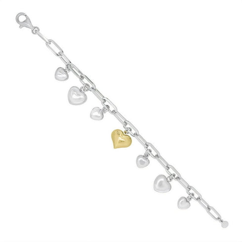 Two-Tone Heart Charm Bracelet in 14K Gold and Sterling Silver