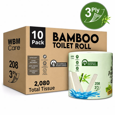 WBM Care Abundance Bamboo Toilet Paper, 10 Super Rolls, 150 Sheets per Roll