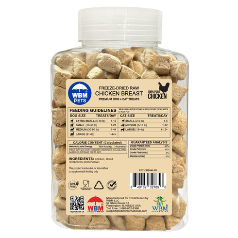 WBM Pets Freeze-Dried Raw Chicken Breast Dog and Cat Treats, 12 oz Premium Quality Natural Snack