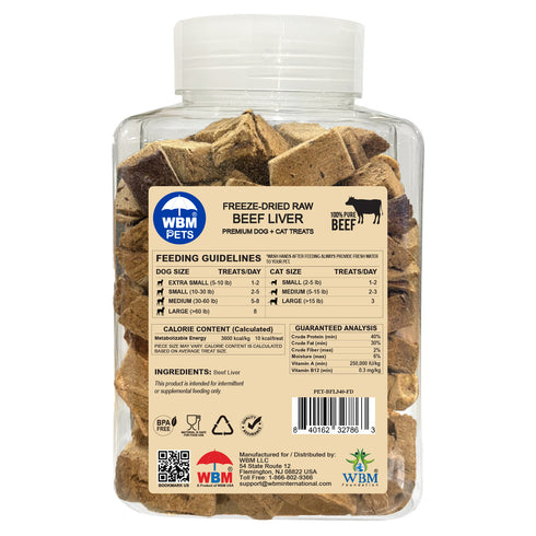 WBM Pets 12 oz Delicious Beef Liver Treats, Freeze Dried, Dehydrated Treats for Dogs and Cats, Healthy Liver and Beef, Pet Snacks