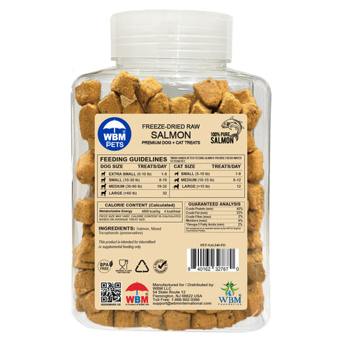 WBM Pets Freeze-Dried Salmon Dog and Cat Treats, 12 oz High Protein Natural Snack for Small Medium Large Breeds