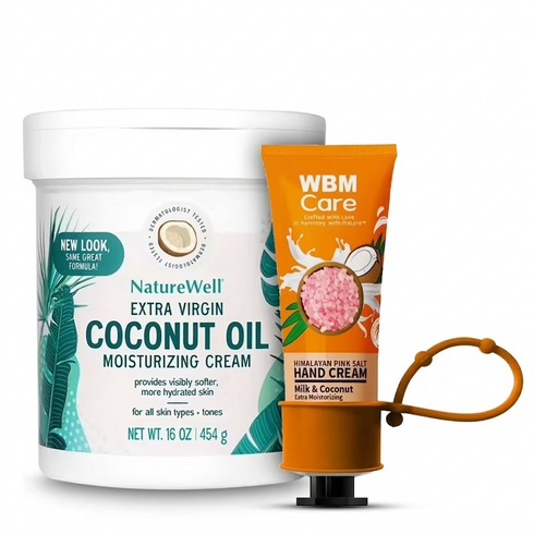 NatureWell Extra Virgin Coconut Oil Moisturizing Cream + Natural Solution Milk & Coconut Oil Hand Cream – Moisturizing Body & Hand Care Variety Pack