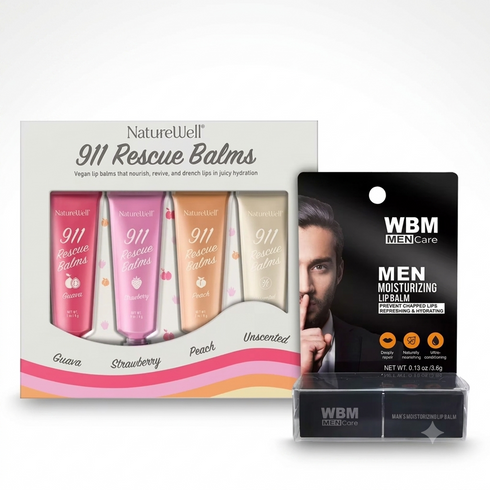 NatureWell 911 Rescue Balms + WBM Men Care Moisturizing Lip Balm – Daily Skin & Lip Care Variety Pack | Hydrating Balm Bundle