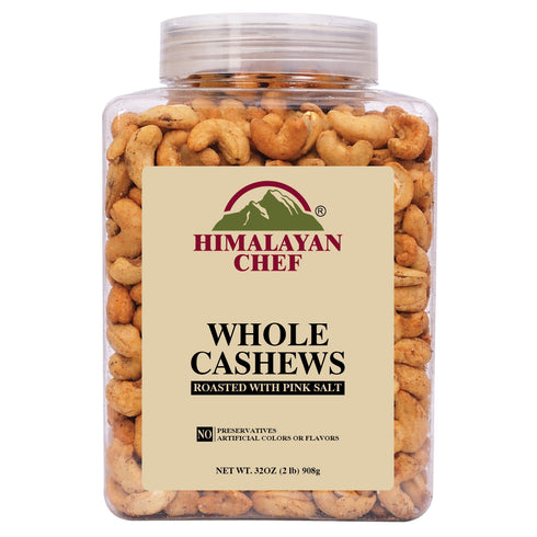 2 lbs Jar - Himalayan Whole Cashews with Pink Salt | Premium Quality, Roasted & Lightly Salted Cashews for Healthy Snacking