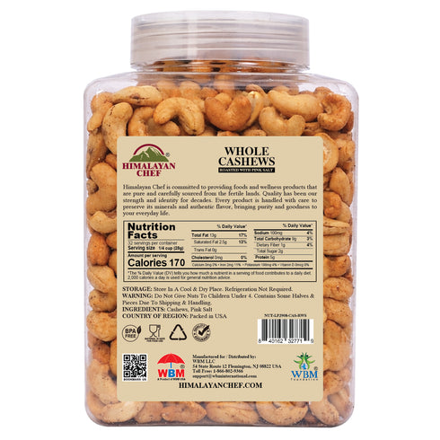 2 lbs Jar - Himalayan Whole Cashews with Pink Salt | Premium Quality, Roasted & Lightly Salted Cashews for Healthy Snacking