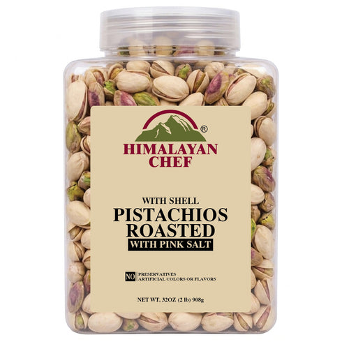 2 lb Jar - Premium Roasted With Pink Salt, In-Shell Pistachios, Premium Crunchy Nuts, Protein-Rich Healthy Snack, Resealable Bulk Jar
