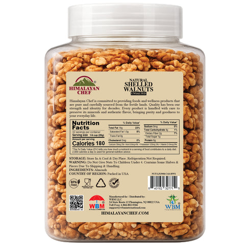 2 lbs. - Himalayan Chef Natural Shelled Walnuts 908g – Raw, Unroasted & Unsalted Premium Quality Walnuts, Fresh & Crunchy, Rich in Omega-3, Perfect for Snacking, Baking & Cooking