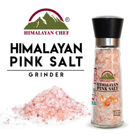 Himalayan Chef Pink Salt Refillable Grinder, Coarse Grain Himalayan Salt, 13 oz – Premium Mineral Salt