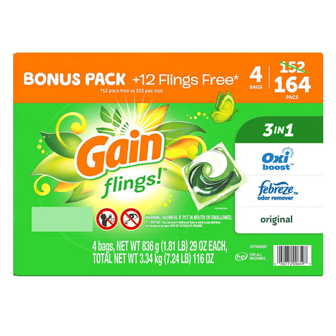 Gain Flings 4 in 1 Laundry Detergent Pacs - Original Scent, 152 ct.