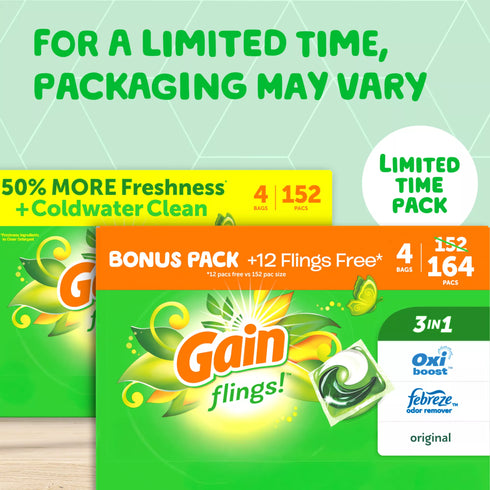 Gain Flings 4 in 1 Laundry Detergent Pacs - Original Scent, 152 ct.