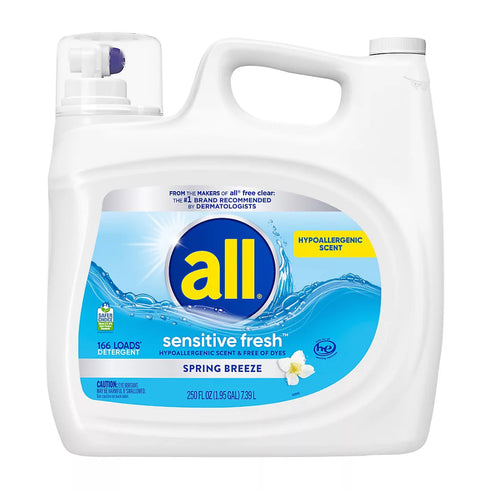 all Sensitive Fresh Liquid Laundry Detergent - Spring Breeze, 166 loads/250 oz.