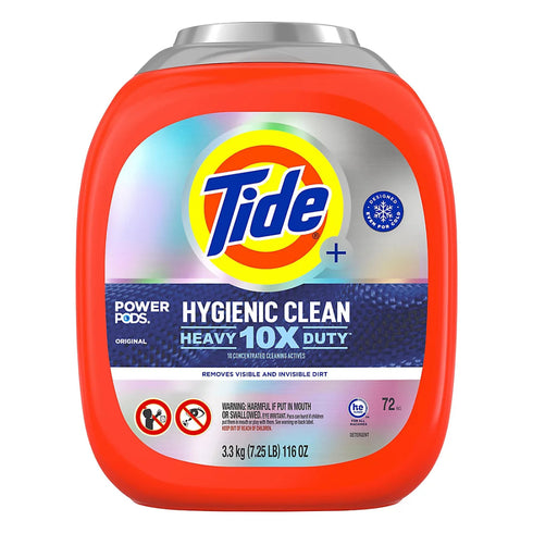 Tide Hygienic Clean Heavy 10x Duty Power PODS Laundry Detergent Pacs - Original Scent, 72 ct.