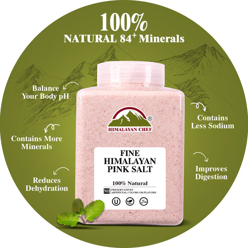 Himalayan Chef Pink Salt Fine Grain, Plastic Jar-5 lbs