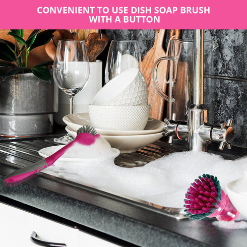 3 Count WBM Dish Scrubber with Soap Dispenser, Non-Slip Good Grip, Kitchen Brush