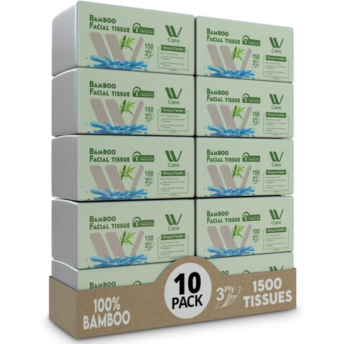 WBM Care Bamboo Facial Tissues Bulk Box, Soft & Eco-Friendly, 150 Sheets per Pack