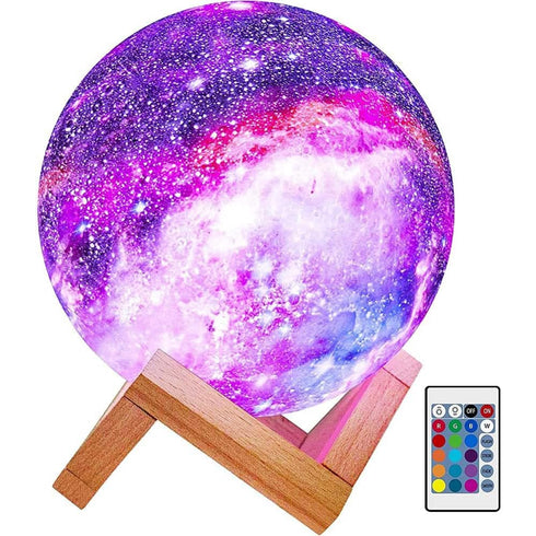 Himalayan Glow Kids Night Galaxy Lamp 5.9-inch 16 Colors LED 3D Star Moon Light with Wood Stand, Remote & Touch Control USB Rechargeable, White