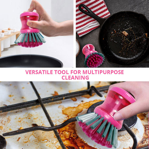 3 Count WBM Dish Scrubber with Soap Dispenser, Non-Slip Good Grip, Kitchen Brush