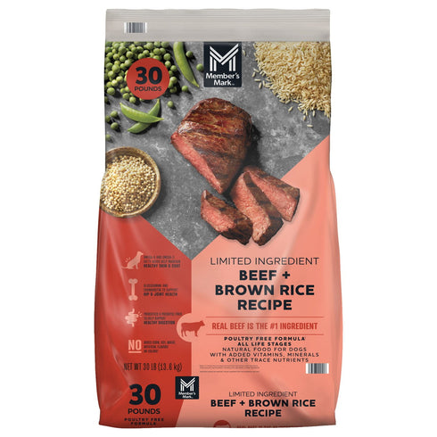 Member’s Mark Beef & Brown Rice Limited Ingredient Dry Dog Food, 30 lb – Hypoallergenic & Complete Nutrition