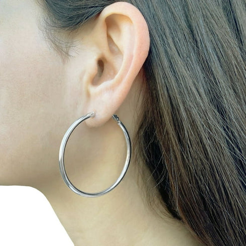 Italian Sterling Silver Hoop Earring Set | Polished Circle Earrings