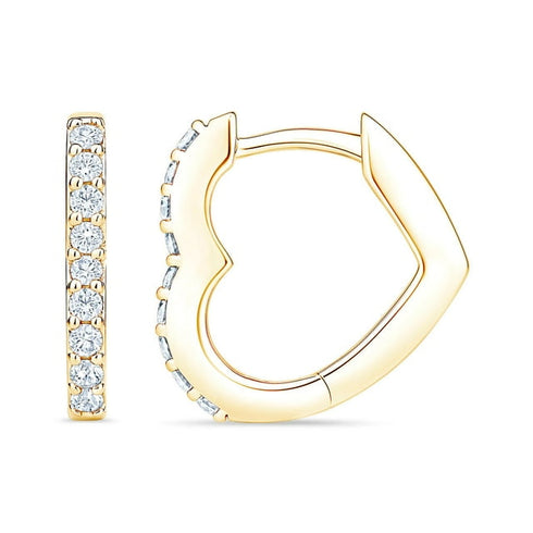 0.23 Carat Total Weight Heart Shaped Diamond Hoop Earrings in 14K Gold