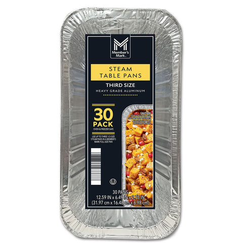 Member’s Mark Aluminum Steam Table Pans, 1/3 Size – Heavy-Duty Disposable Catering Pans (30 Count)