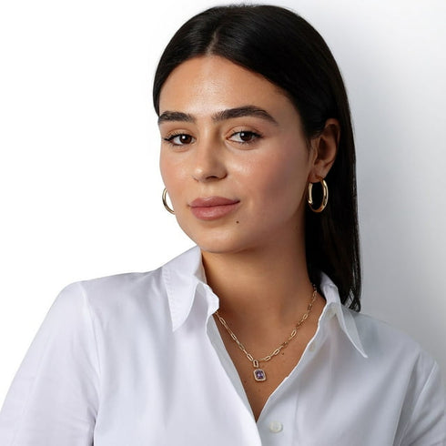 Amethyst & Diamond Paperclip Chain Necklace in 14K Gold