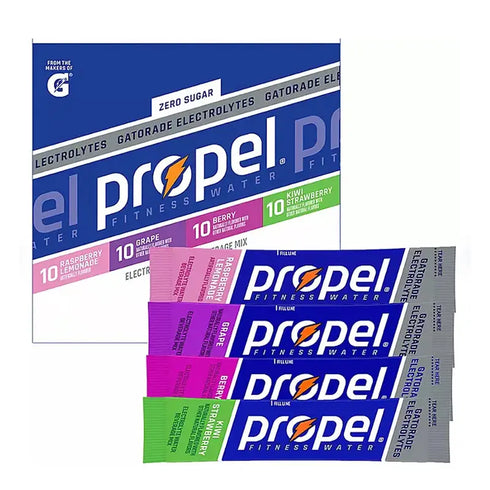 Propel Powder Variety Pack, 0.08 oz. 40 Pack - Electrolyte-Enhanced Drink Mix, Assorted Flavors, Zero Sugar, Perfect for Hydration, Workouts, or On-the-Go Refreshment