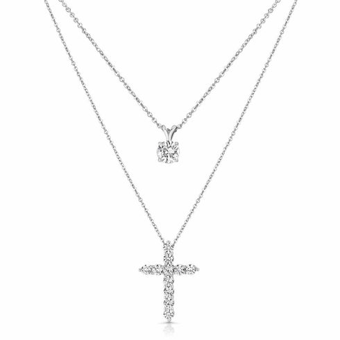 Set of Lab Created White Sapphire Pendant Necklaces in Sterling Silver