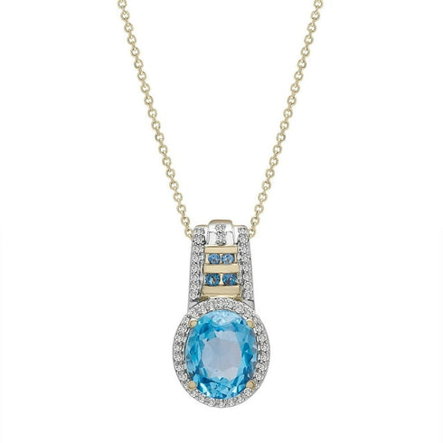 Swiss & London Blue Topaz & Diamond Pendant Necklace in 14K Gold