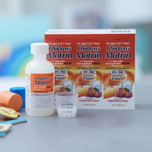Children's Motrin Pain Reliever/Fever Reducer NSAID, 100 mg Ibuprofen, Original Berry 4 oz., 3 pk.