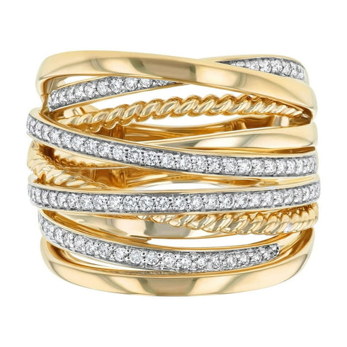0.55 Carat Multi-Layer Criss-Cross Pave Diamond Ring in 14K Gold
