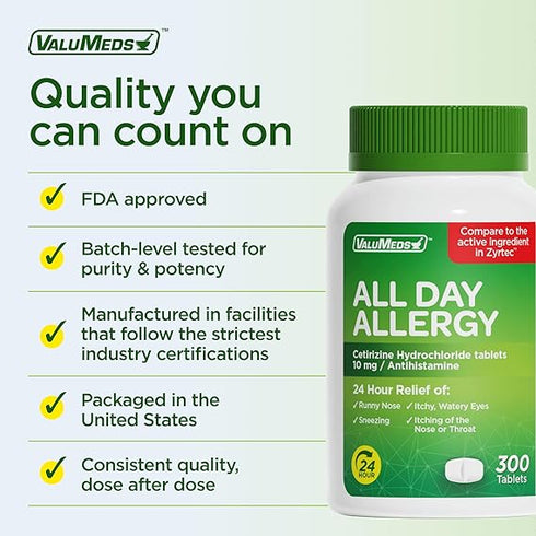 Berkley Jensen Allergy Relief 10mg Cetirizine Hydrochloride Tablets, 365 ct