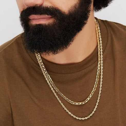 Beveled Mariner Chain Link Necklace in Solid 14K Gold