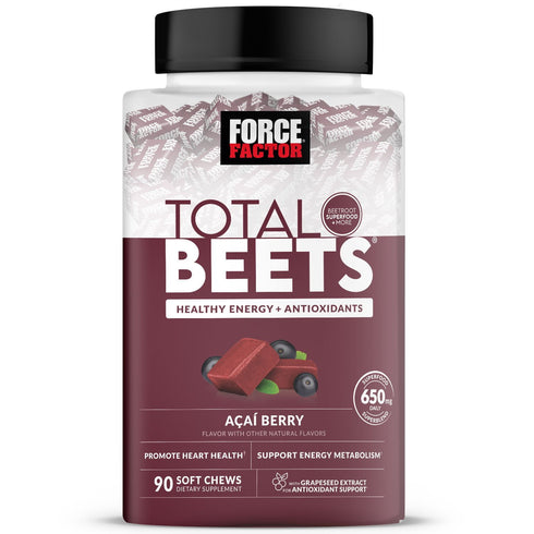 Force Factor Total Beets Soft Chews – Açai Berry Flavor, 90-Count Natural Energy & Nitric Oxide Boost Gummies