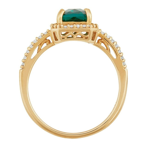 Emerald Cut Lab Created Emerald and Diamond Accent Ring in 14K Gold