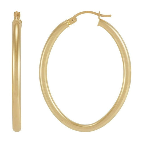 Oval Tube Hoop Earrings in Solid 14K Gold