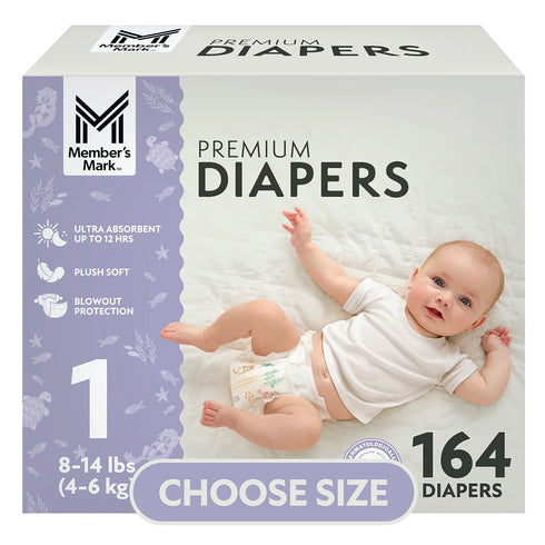 Member's Mark Premium Baby Diapers, Sizes 1 - 7