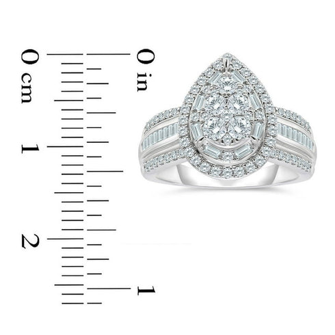 0.95 Carat Pear Shaped Halo Cluster Diamond Ring in 14K Gold