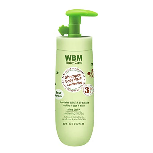 WBM Baby Care 3-in-1 Baby Shampoo, 100% Plant Based Conditioner, 10 fl oz