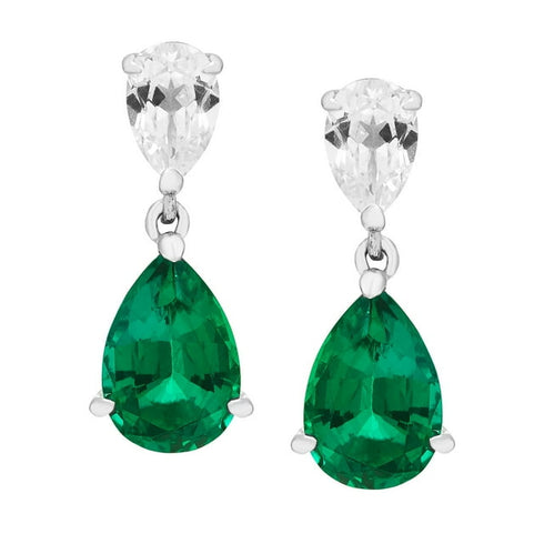 Pear Cut Lab Created Gemstone Earring and Necklace Set in Silver