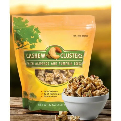 Premium Cashew Clusters with Almonds & Pumpkin Seeds – 50% Cashews, Crunchy Snack Mix, Resealable Bag