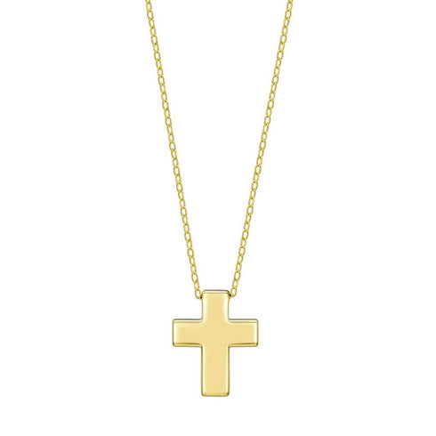 Polished Cross Pendant Necklace in Solid 14K Gold