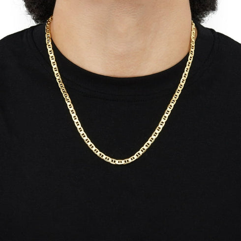 Beveled Mariner Chain Link Necklace in Solid 14K Gold