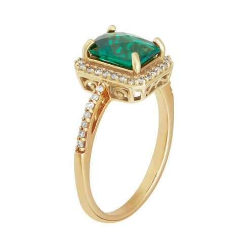 Emerald Cut Lab Created Emerald and Diamond Accent Ring in 14K Gold